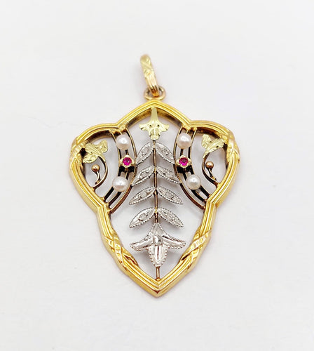 Pendentif Pendentif Art nouveau en or 18 ct, perles, diamants et rubis 58 Facettes A07303