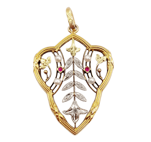Pendentif Pendentif Art nouveau en or 18 ct, perles, diamants et rubis 58 Facettes A07303