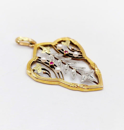 Pendentif Pendentif Art nouveau en or 18 ct, perles, diamants et rubis 58 Facettes A07303