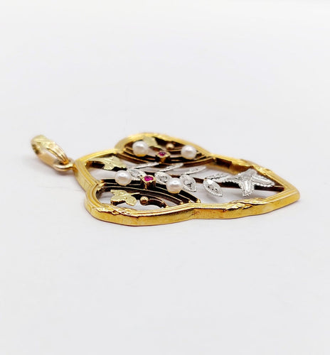 Pendentif Pendentif Art nouveau en or 18 ct, perles, diamants et rubis 58 Facettes A07303