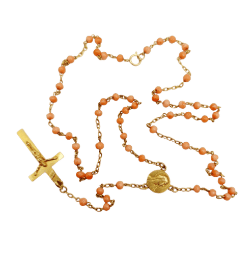 Collier Chapelet antique - Collier en or 18k, corail, médaille et croix 58 Facettes A07012