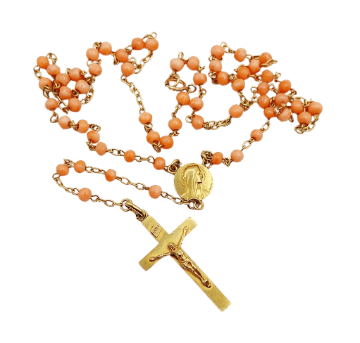 Collier Chapelet antique - Collier en or 18k, corail, médaille et croix 58 Facettes A07012