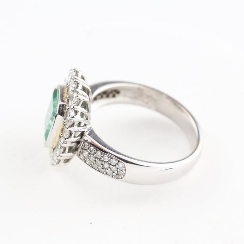 Bague 55 Bague cluster en or blanc et jaune 18K, émeraude colombienne et diamants 58 Facettes D-66593