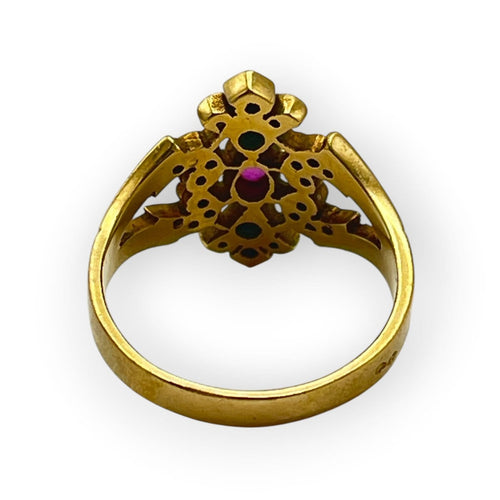 Bague 61 Bague style ancien en or jaune, émeraudes, rubis et diamants 58 Facettes 149069422