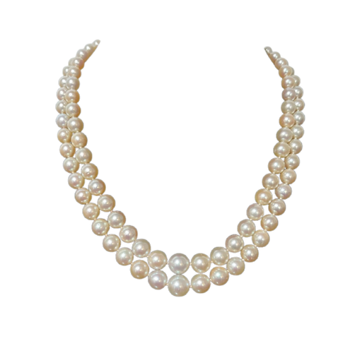 Collier deux rangs en or, platine, perles Akoya et diamants