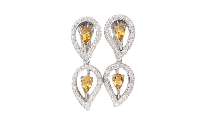 Boucles d'oreilles Boucles d'oreilles pendantes en or blanc, citrines et diamants 58 Facettes 32804