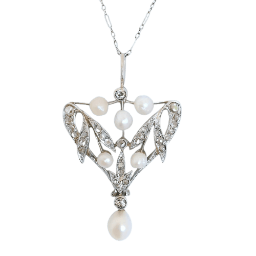 Collier Art Nouveau - Collier en or 18K, perles fines et diamants 58 Facettes AA 1745