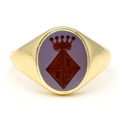 Bague 51 Bague chevalière armoriée en or jaune 14k et agate 58 Facettes 8F4B61B5E0D343AC80C10BFCF36B5B53