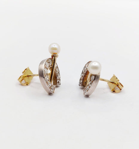 Boucles d'oreilles Puces d'oreilles fers à cheval en or 18k, argent, diamants et perles 58 Facettes A07363