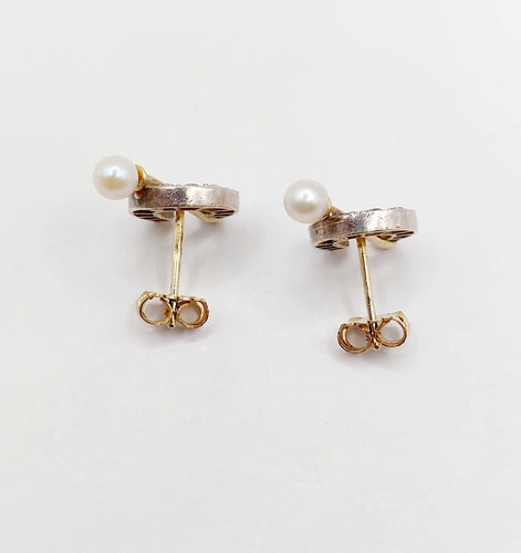 Boucles d'oreilles Puces d'oreilles fers à cheval en or 18k, argent, diamants et perles 58 Facettes A07363