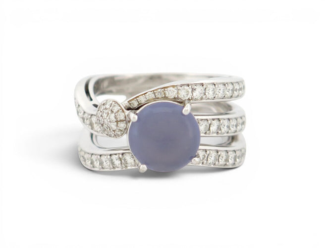 Bague 62 Omega - Bague cabochon en or blanc, pierre de lune et diamants 1,4 ct 58 Facettes 275132