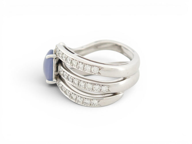 Bague 62 Omega - Bague cabochon en or blanc, pierre de lune et diamants 1,4 ct 58 Facettes 275132
