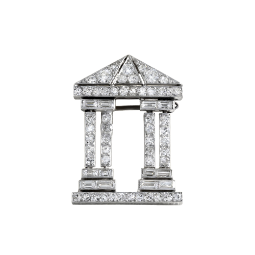 Broche temple en platine et diamants