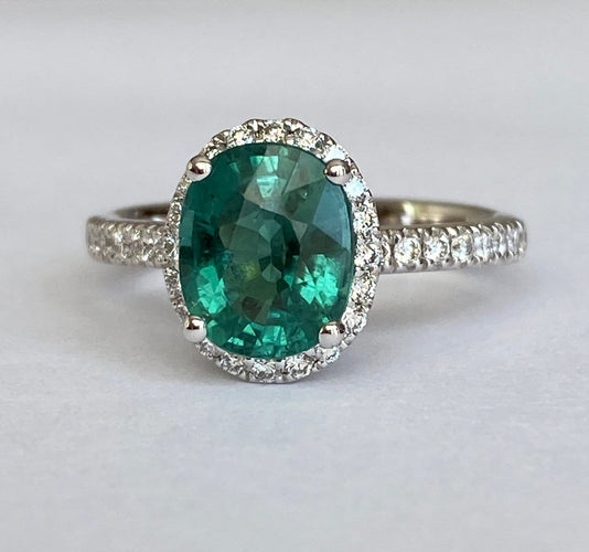 Bague 55 Bague cocktail en or blanc, tourmaline Lagoon 2,08 ct et diamants 58 Facettes ring