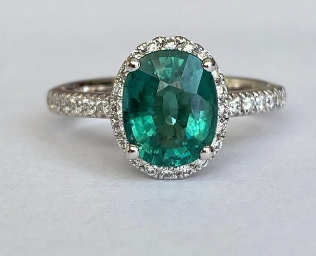 Bague 55 Bague cocktail en or blanc, tourmaline Lagoon 2,08 ct et diamants 58 Facettes ring