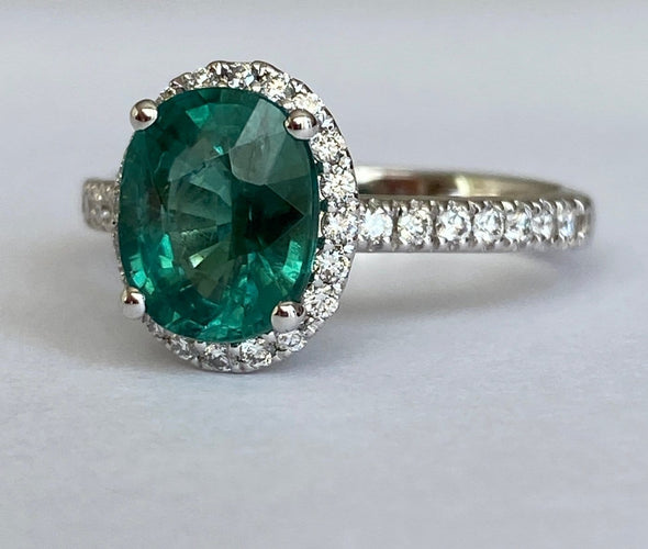 Bague 55 Bague cocktail en or blanc, tourmaline Lagoon 2,08 ct et diamants 58 Facettes ring