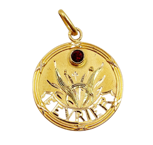 Pendentif Médaille Art nouveau en or 18k et grenat 58 Facettes A07327