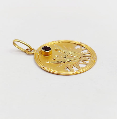 Pendentif Médaille Art nouveau en or 18k et grenat 58 Facettes A07327