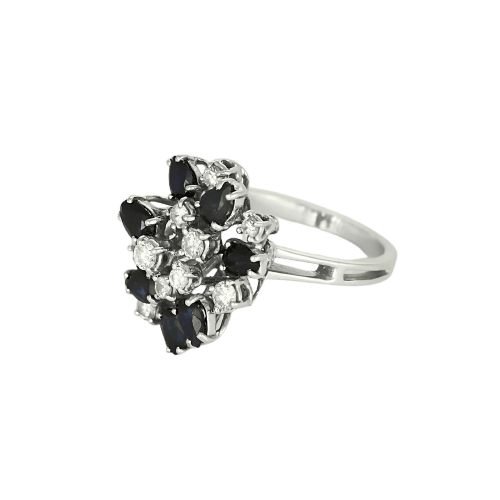 Bague 52 Bague panier vintage en or blanc, diamants et saphirs 58 Facettes Bgpanierdts&sh