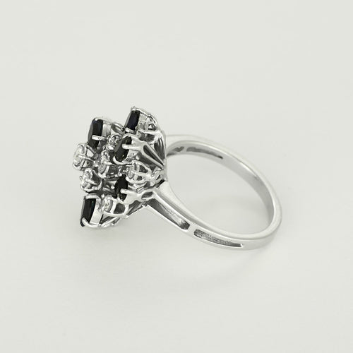 Bague 52 Bague panier vintage en or blanc, diamants et saphirs 58 Facettes Bgpanierdts&sh