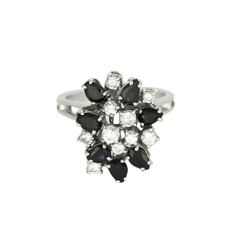 Bague 52 Bague panier vintage en or blanc, diamants et saphirs 58 Facettes Bgpanierdts&sh