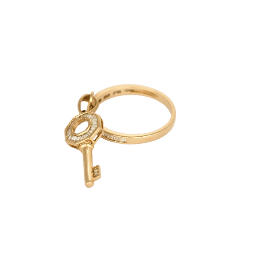 Bague 49.5 Bague motif clé en or rose et diamants baguette 58 Facettes Bgclé