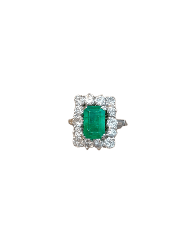 Bague 50 Bague Pompadour en or blanc, émeraude et diamants 58 Facettes é'é