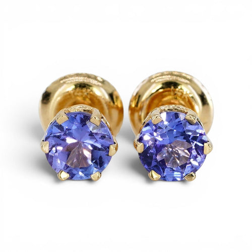 Boucles d'oreilles Boucles d'oreilles en or jaune 14 ct et tanzanites certifiées GFCO 58 Facettes E022