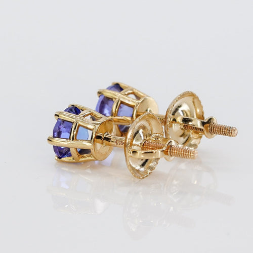 Boucles d'oreilles Boucles d'oreilles en or jaune 14 ct et tanzanites certifiées GFCO 58 Facettes E022