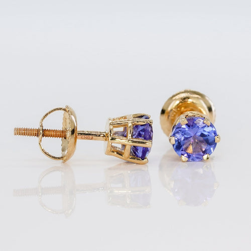 Boucles d'oreilles Boucles d'oreilles en or jaune 14 ct et tanzanites certifiées GFCO 58 Facettes E022