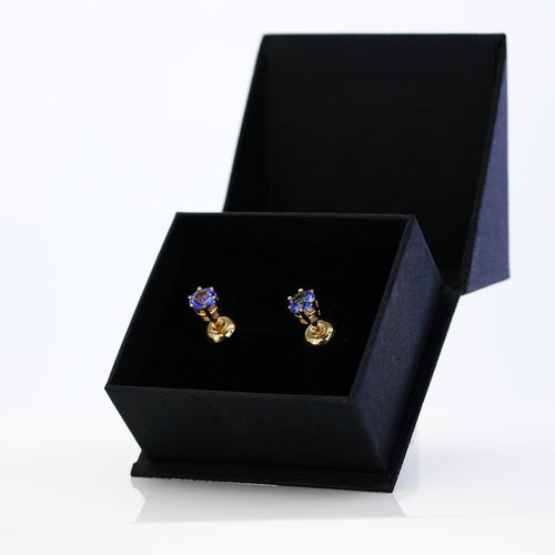 Boucles d'oreilles Boucles d'oreilles en or jaune 14 ct et tanzanites certifiées GFCO 58 Facettes E022