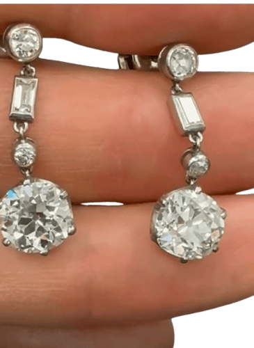 Boucles d'oreilles Art Déco - Pendants d’oreilles en platine et diamants anciens 58 Facettes C14