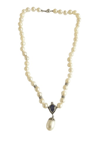 Collier perles, tanzanite et diamants en or blanc