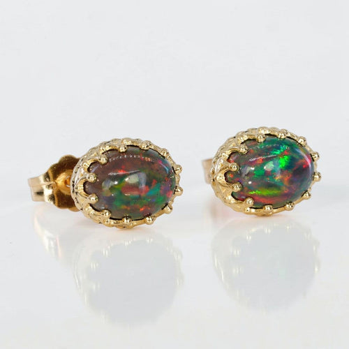 Boucles d'oreilles Boucles d'oreilles en or jaune 585 et opales noires naturelles 58 Facettes E025