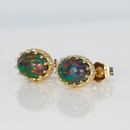 Boucles d'oreilles Boucles d'oreilles en or jaune 585 et opales noires naturelles 58 Facettes E025