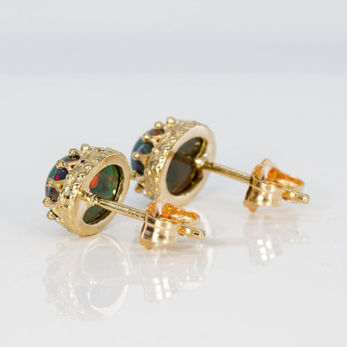 Boucles d'oreilles Boucles d'oreilles en or jaune 585 et opales noires naturelles 58 Facettes E025