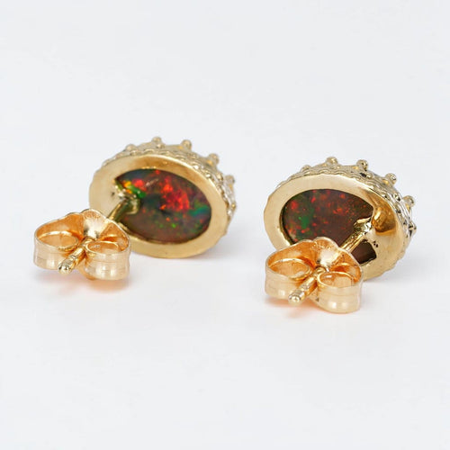 Boucles d'oreilles Boucles d'oreilles en or jaune 585 et opales noires naturelles 58 Facettes E025