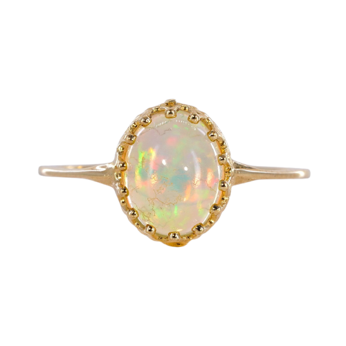 Bague 54 Bague en or jaune 14 ct avec opale blanche naturelle 58 Facettes R005