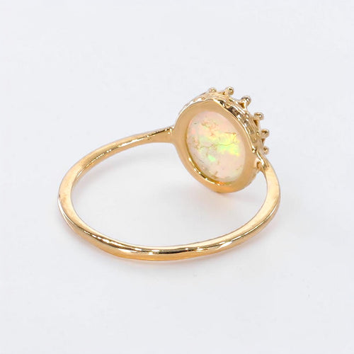 Bague 54 Bague en or jaune 14 ct avec opale blanche naturelle 58 Facettes R005