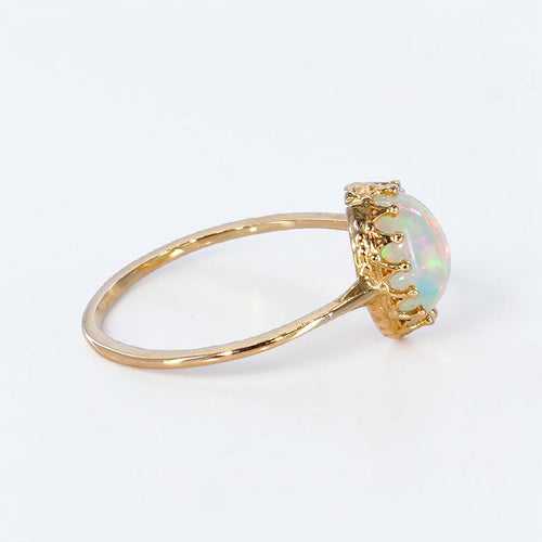 Bague 54 Bague en or jaune 14 ct avec opale blanche naturelle 58 Facettes R005