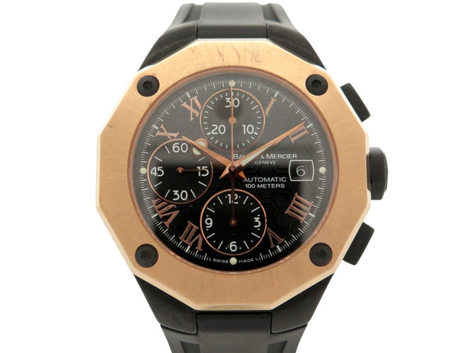 Montre Baume et Mercier Riviera - Montre chronographe en acier et or rose 58 Facettes 275444