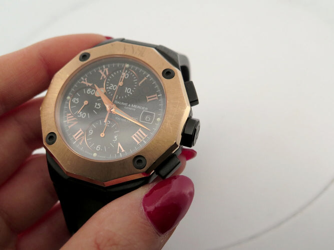 Montre Baume et Mercier Riviera - Montre chronographe en acier et or rose 58 Facettes 275444