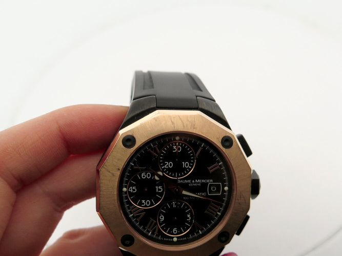 Montre Baume et Mercier Riviera - Montre chronographe en acier et or rose 58 Facettes 275444