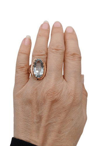 Bague 59 Bague années 50 en or 18K et aigue-marine 58 Facettes SADD/57/2