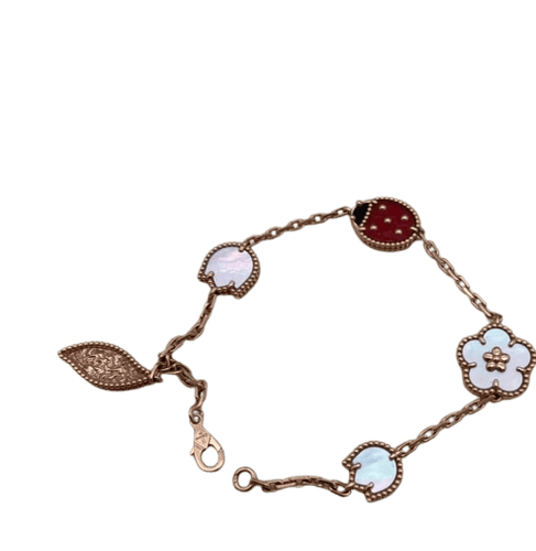 Bracelet Van Cleef & Arpels Lucky Spring - Bracelet 5 motifs en or rose et pierres 58 Facettes jnci89