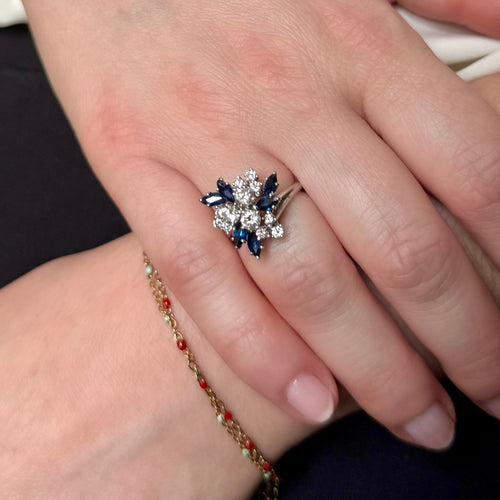 Bague 49 Bellin - Bague bouquet en or gris et platine, diamants, saphirs 58 Facettes REF2578-346