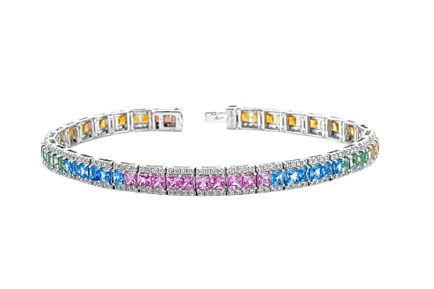 Bracelet Rainbows - Bracelet en platine, saphirs multicolores et diamants 58 Facettes Rai