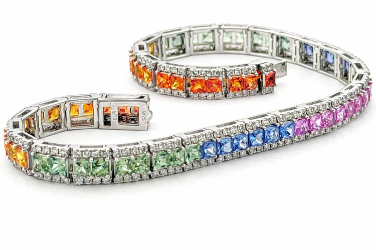 Bracelet Rainbows - Bracelet en platine, saphirs multicolores et diamants 58 Facettes Rai