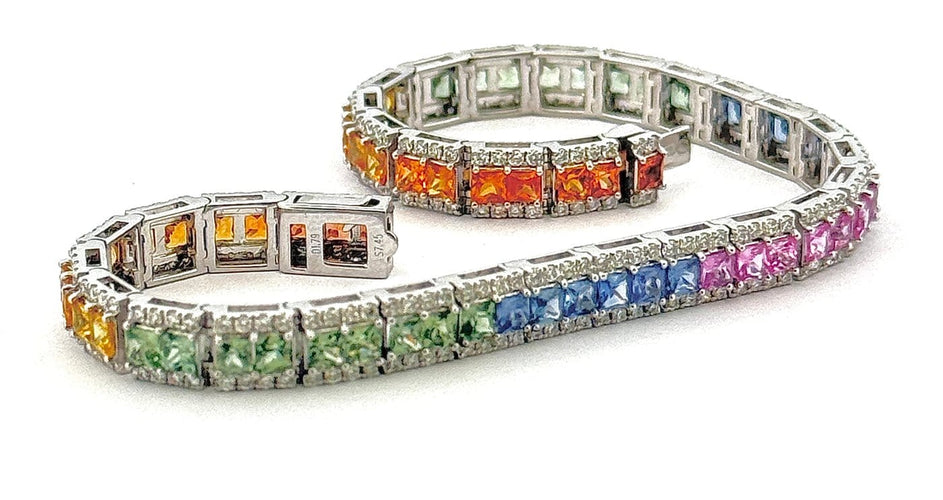 Bracelet Rainbows - Bracelet en platine, saphirs multicolores et diamants 58 Facettes Rai