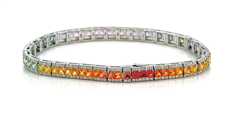 Bracelet Rainbows - Bracelet en platine, saphirs multicolores et diamants 58 Facettes Rai